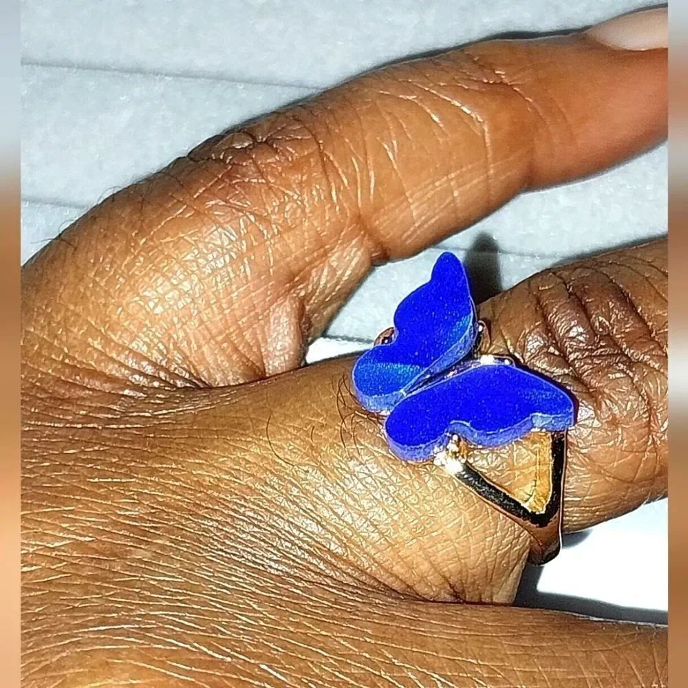 Elegant Deep Blue Butterfly Ring sz 7